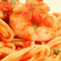 Shrimp Fra Diavlo · Tiger shrimp topped with spicy marinara & tossed with linguini. . Don’t complain if it’s too...