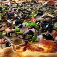 Lg Gregorio’S Pizza · Sauce, sausage, pepperoni, meatball, olive, tomato, peppers, onion, mushroom & mozzarella.
