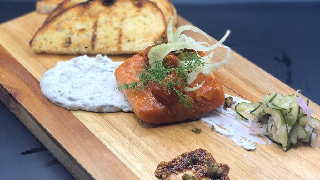 House Smoked Salmon · Chive, capers, mustard, toast