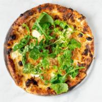 Raclette Pizza · caramelized onion, fromage blanc, arugula