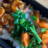 10 Shrimp Rice Plate  · 10 Grilled Shrimp, steamed rice, steamed broccoli and carrots. Grilled Shrimp topped and coo...