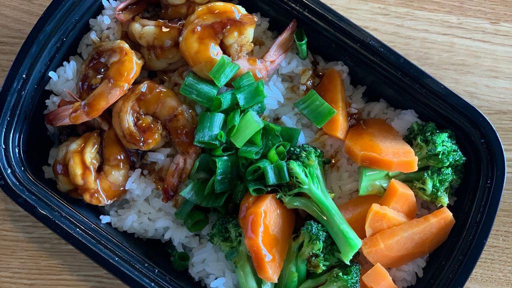 10 Shrimp Rice Plate  · 10 Grilled Shrimp, steamed rice, steamed broccoli and carrots. Grilled Shrimp topped and cooked with house made 