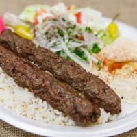 Kafta Kabab · 2 skewers of ground beef & lamb, marinated with onions, parsley and spices.