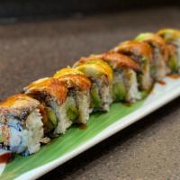 Dragon Roll · California roll topped with eel and avocado and served with eel sauce.