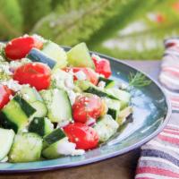Cucumber Dill & Tomato · Red wine vinegar, Feta Cheese, Cucumber, red onion, olive oil, Fresh Dill Leaves and Cherry ...