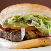 3 Oz. Beef Burger · Includes: mayo, mustard, lettuce, pickles, tomatoes, and grilled or raw onions.