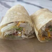Chicken Bacon Ranch Bbq Wrap · grilled chicken - bacon - chedder & jack cheese - romaine - red onion - bbq sauce - ranch dr...