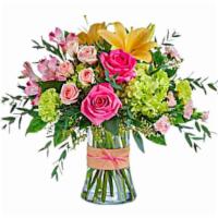 Blush Life Bouquet · Go ahead, make them blush! This luxurious bouquet of roses, lilies and hydrangea in fresh sh...