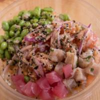 Hoku Bowl · Tuna, Albacore, spicy tuna, crabmeat, ponzu sauce, sesame oil.