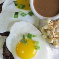 Loco Moco (Regular) · Beef Patties, Egg over Rice, and green onion with Gravy sauce