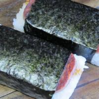 Spam Musubi (2 Pcs) · Spam, Rice, and Teriyaki sauce wrapped with Seaweed.