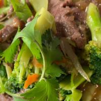 Stir-Fried Beef With Broccoli & Celery · Served with steamed rice.