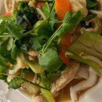 Stir-Fried Chicken & Vegetables · Served with either steamed rice, crispy egg noodles, or soft flat rice noodles.