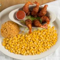 Camarones Tequila · Six jumbo shrimp wrapped in bacon, marinated in our spiced tequila. Served with rice, corn a...