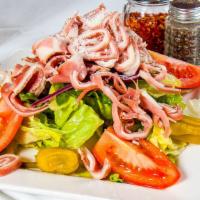 Classic Antipasto · Mixed greens, tomatoes, black olives, pepperoncinis, red onion and mushrooms with italian mo...