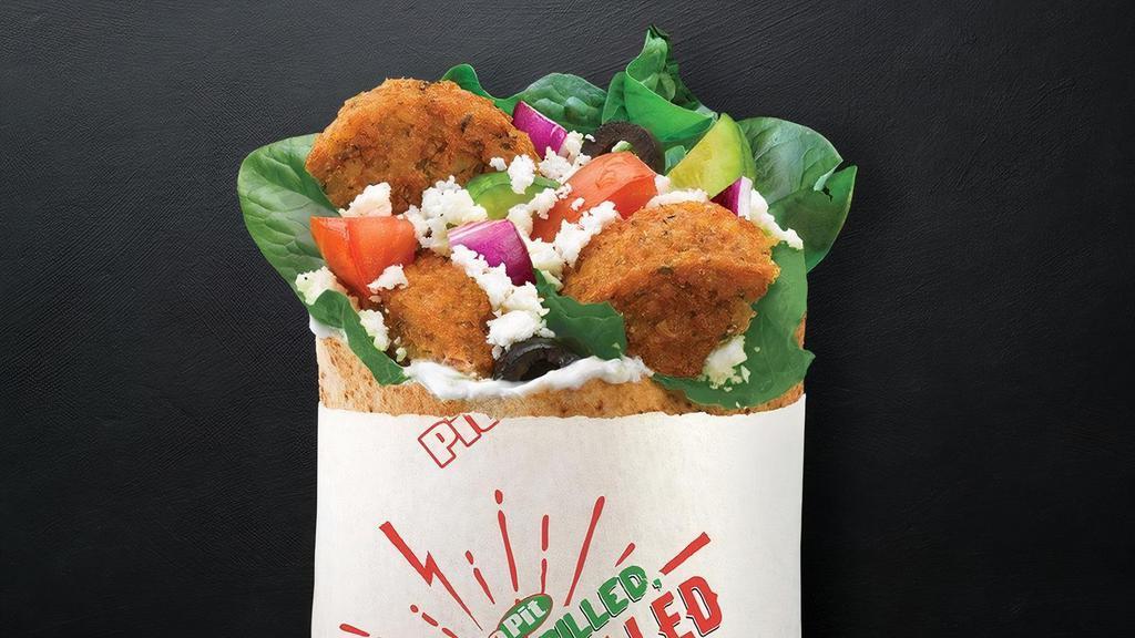 Kids Falafel · The kids falafel pita comes with grilled falafel and your choice of three toppings, one cheese and one sauce all wrapped in a small pita shell.