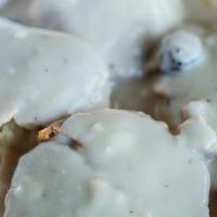 Mom'S Buttermilk Biscuits (2 Biscuits) · Two Biscuits topped with Homemade Country Gravy.