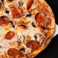 Pepperoni Pizza · Pepperoni, mozzarella, oregano, mushroom, crushed red pepper.