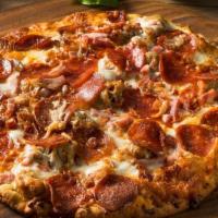 Individual Meat Lovers Pizza · Pepperoni, Sausage, Meatball, Salami, Canadian Bacon, Cheese.