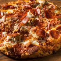 Large Meat Lovers · Pepperoni, Sausage, Meatball, Salami, Canadian Bacon, Cheese.
