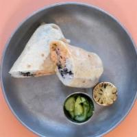 O Sea Burrito · kombu rice, black beans, pico de gallo, cabbage, spicy mayo, avocado