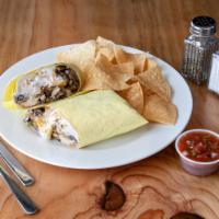 Tony’S Chicken Burrito · Grilled chicken breast, onions, peppers, cheese, and sour cream, served in a flour tortilla.