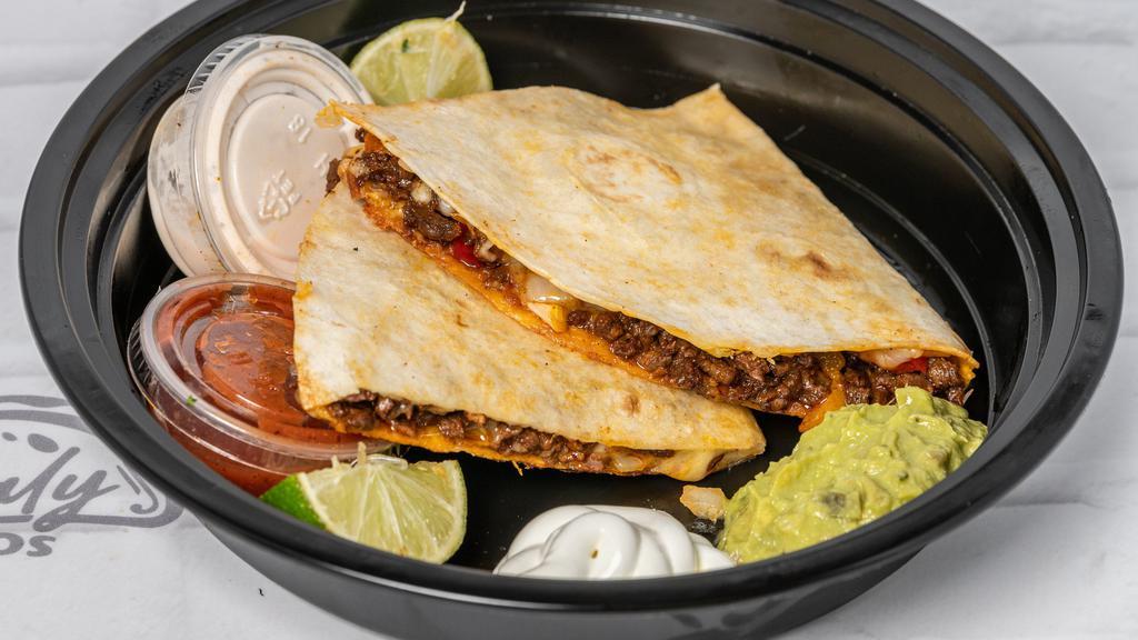 Quesadilla · Cheese, onion, bell pepper, choice of protein.