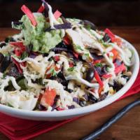 Santa Fe Salad · Grilled chicken, chopped lettuce, diced tomatoes, sweet corn, black beans, crispy tortilla s...