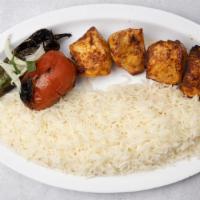 Chicken Breast Kabob · marinated chicken breast (white meat) seasoned and grilled to perfection includes basmati ri...