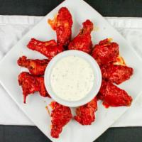 Buffalo Wings · 10 tender chicken wings served with ranch dressing.