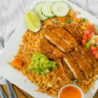 House Fried Rice (Life Saver Dish) · Fried rice with protein choices, onion, tomato, corn, peas, carrot, and egg in house brown s...