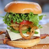 Sidewinder Jalapeño Burger · 5oz patty, chipotle, aioli sauce, lettuce, tomato, pepper jack cheese, crispy onions, jalape...