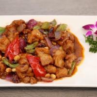 Kung Pow Chicken · Hot & Spicy. Bell pepper, onion, peanuts dry chili.