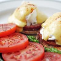 Eggs Benedict · Toasted English Muffin, Canadian Bacon, Two Poached Eggs, Housemade Hollandaise