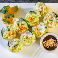 Fresh Summer Roll · Rice paper stuff with shrimp, lettuce, bean sprout, carrot, cucumber, tofu and vermicelli no...