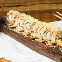 Crunch Shrimp Roll(8Pcs) · In: tempura shrimp, imitation crab and avocado. Out: crunch with spicy mayo and eel sauce.