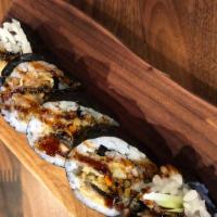 Salmon Skin Tempura Roll(6Pcs) · In: salmon skin tempura, cucumber, gobo with eel sauce.