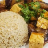 Noble Eggplant · Fresh steamed organic tofu, eggplant glazed in a house special sauce topped with cilantro an...