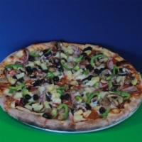 Vegetarian Pizza · Vegetarian. Pizza sauce, mozzarella, mushroom, bell pepper, red onions, black olive, and tom...
