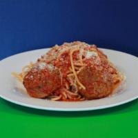 Spaghetti And Meatballs · Marinara sauce, spaghetti meatballs, and Parmesan.