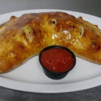 Vegetarian Calzone · Bell pepper, mushroom, tomato, black olive, and onions.