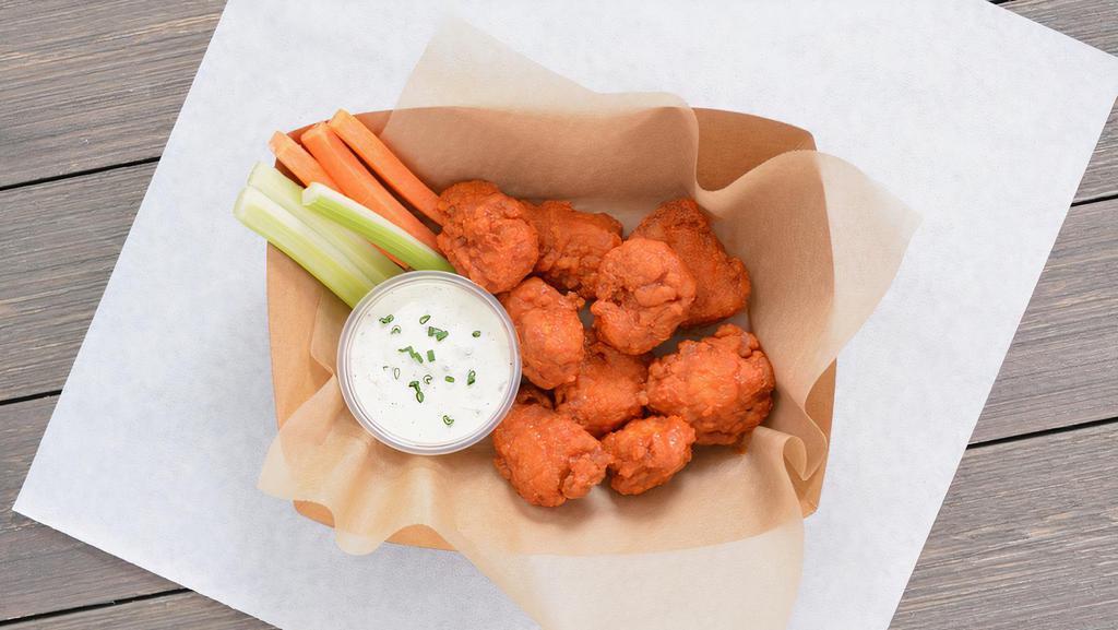 8 Crispy Boneless Wings · 8 Crispy boneless chicken wings tossed with wing sauce and served with ranch or blue cheese dressing