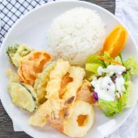 Mixed Tempura · 3 pieces shrimp, six pieces assorted vegetables.
Served with steamed rice, green salad, and ...