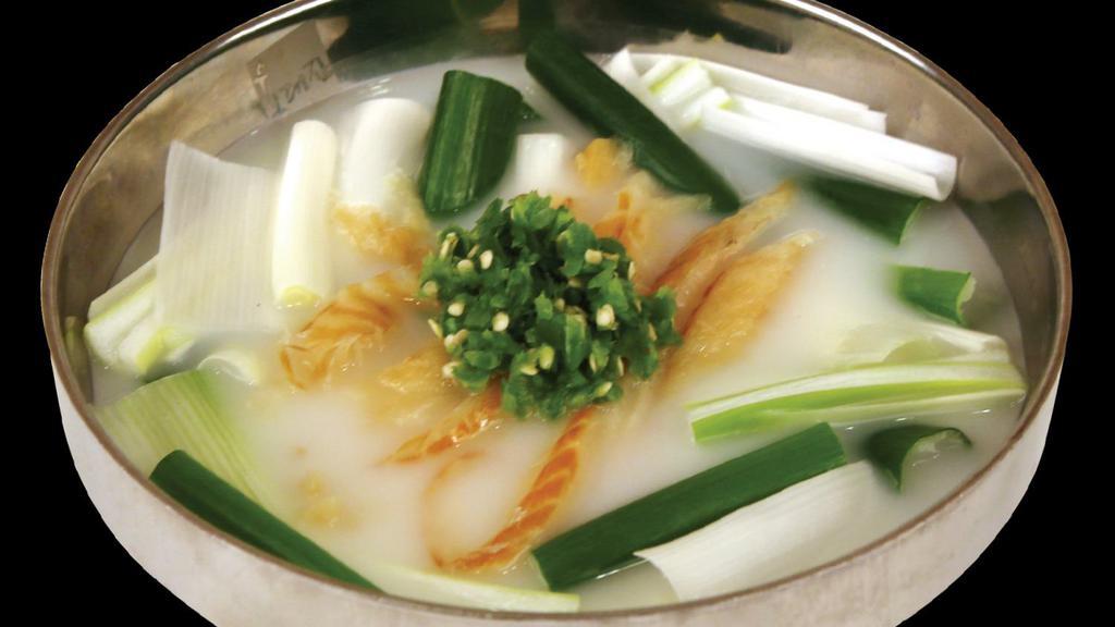 Dried Pollack (Fish) Sullungtang · Premium Dried Pollack (fish), Green Onion, and glass noodle in Original non-spicy Ox Bone Broth
