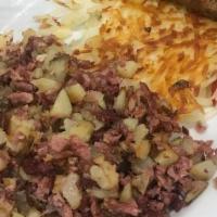 Mcdini'S Corned Beef Hash Breakfast · McDini's house-prepared corned beef (McDini's corned beef is not from cans!), freshly choppe...