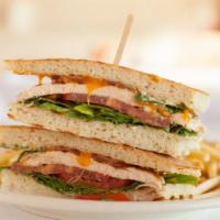 Grilled Chicken Sandwich · Grilled chicken with cheddar, nitrate free bacon, arugula, tomato, and tarragon mayo. Served...