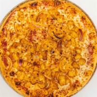 Mango Habanero Pizza · topped with mozzarella cheese,mango habanero sauce and chicken breast.