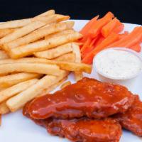 Wings · 6 pieces Chicken deep-fried chicken wings with your choice of sauce served with fries, carro...