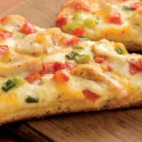 Chicken Garlic Pizza (Large) · Creamy garlic sauce, mozzarella cheese, mushrooms, diced chicken, red onions, fresh green on...