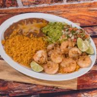 Shrimp With Garlic · Large shrimp sauteed with fresh garlic and a side of guacamole, and pico de gallo.